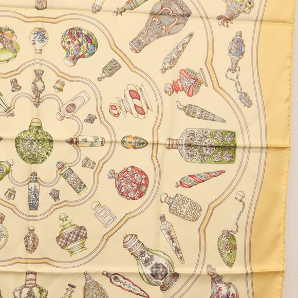 HERMES Carre 90 Scarf ""Qu importe le flacon"" Silk Beige Auth am9538