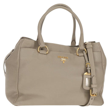 PRADA Tote Bag Leather 2way Beige Gold Auth am9550V
