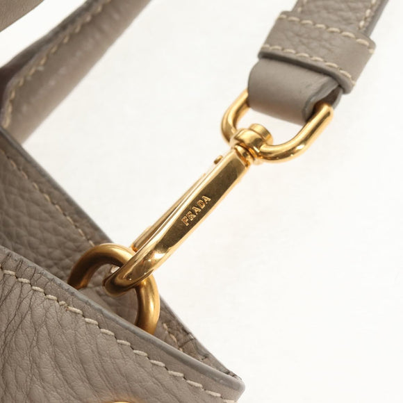 PRADA Tote Bag Leather 2way Beige Gold Auth am9550V