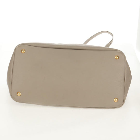 PRADA Tote Bag Leather 2way Beige Gold Auth am9550V