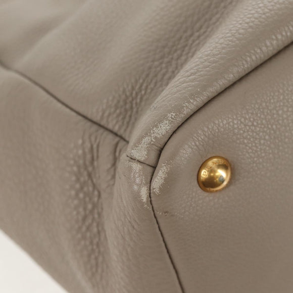 PRADA Tote Bag Leather 2way Beige Gold Auth am9550V