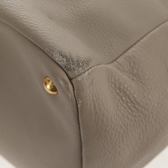 PRADA Tote Bag Leather 2way Beige Gold Auth am9550V