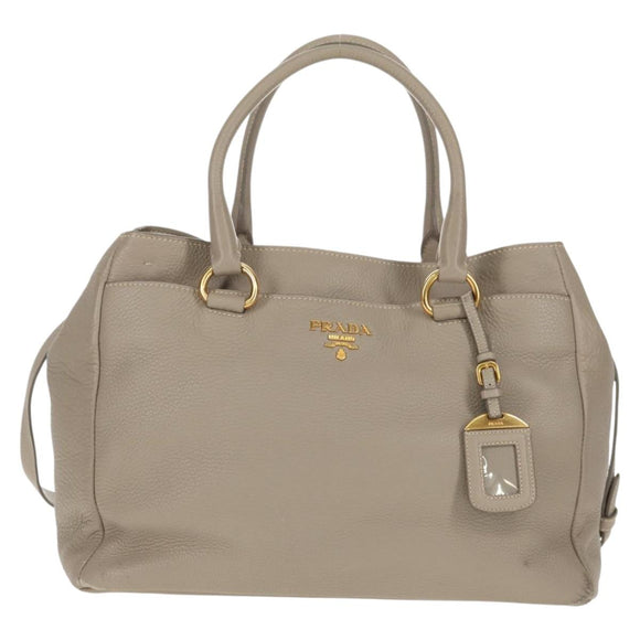 PRADA Tote Bag Leather 2way Beige Gold Auth am9550V