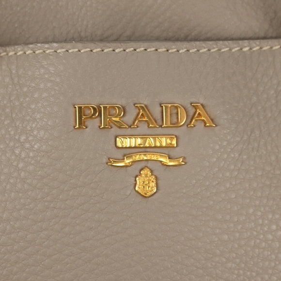 PRADA Tote Bag Leather 2way Beige Gold Auth am9550V
