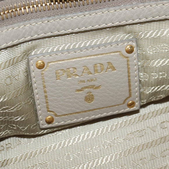 PRADA Tote Bag Leather 2way Beige Gold Auth am9550V