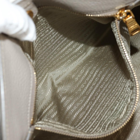 PRADA Tote Bag Leather 2way Beige Gold Auth am9550V