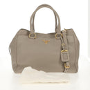 PRADA Tote Bag Leather 2way Beige Gold Auth am9550V-12