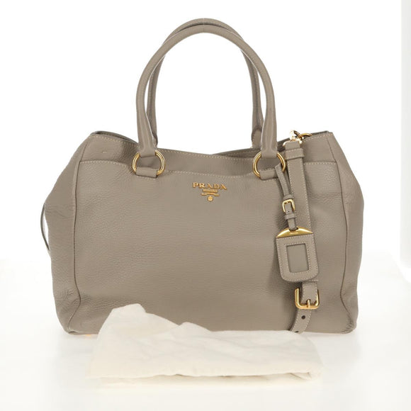 PRADA Tote Bag Leather 2way Beige Gold Auth am9550V