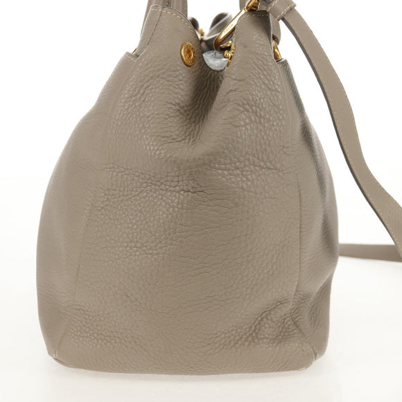 PRADA Tote Bag Leather 2way Beige Gold Auth am9550V
