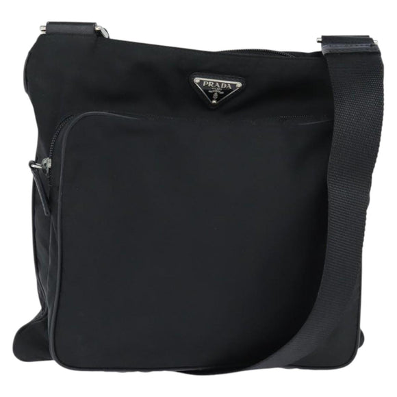 PRADA Shoulder Bag Nylon Black Silver Auth am9553