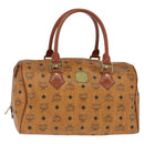 MCM Logogram Vicetos Boston Bag PVC Leather 2way Brown Gold Auth am9555-1
