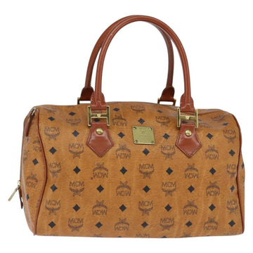 MCM Logogram Vicetos Boston Bag PVC Leather 2way Brown Gold Auth am9555