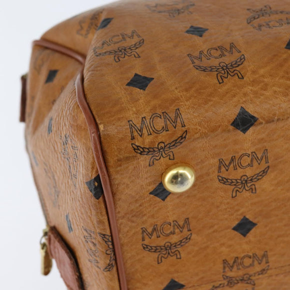 MCM Logogram Vicetos Boston Bag PVC Leather 2way Brown Gold Auth am9555