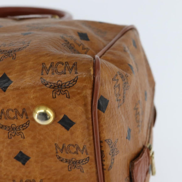 MCM Logogram Vicetos Boston Bag PVC Leather 2way Brown Gold Auth am9555