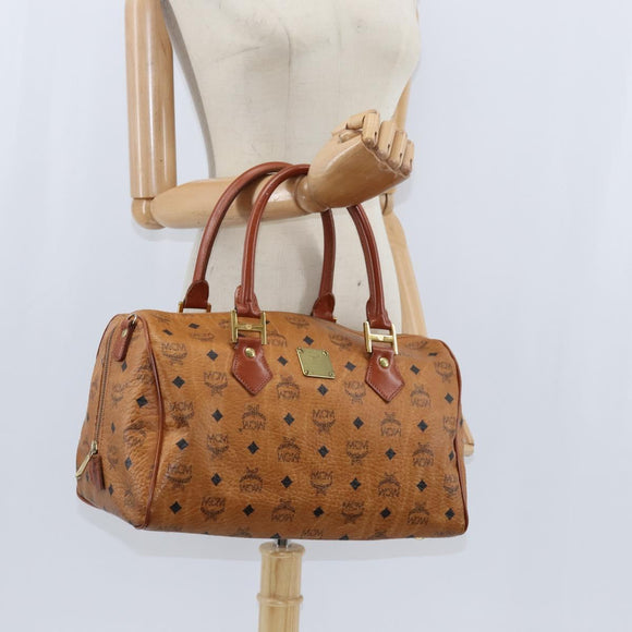 MCM Logogram Vicetos Boston Bag PVC Leather 2way Brown Gold Auth am9555