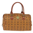 MCM Logogram Vicetos Boston Bag PVC Leather 2way Brown Gold Auth am9555-13