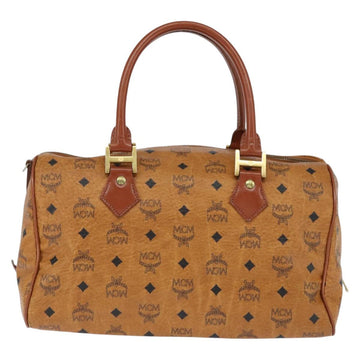 MCM Logogram Vicetos Boston Bag PVC Leather 2way Brown Gold Auth am9555 - 0