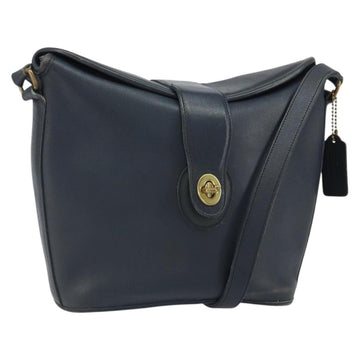 Coach Shoulder Bag Leather Navy Gold Auth am9562