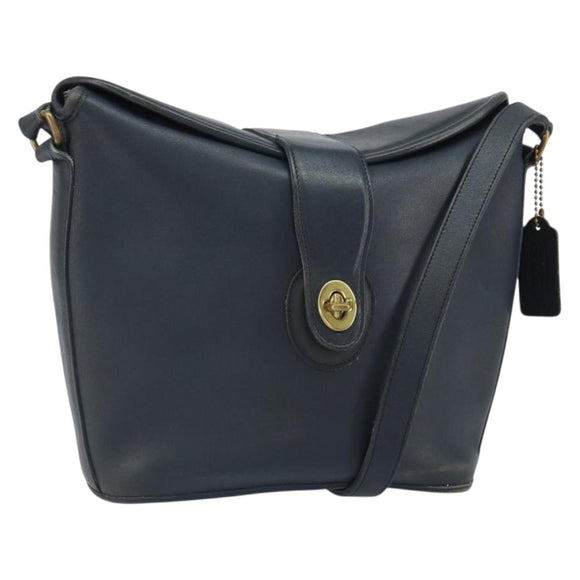 Coach Shoulder Bag Leather Navy Gold Auth am9562