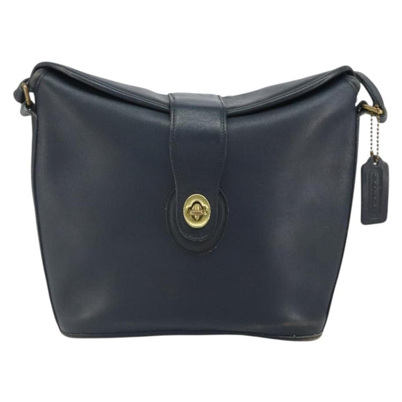 Coach Shoulder Bag Leather Navy Gold Auth am9562