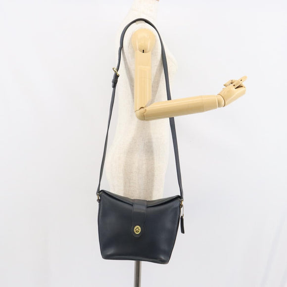 Coach Shoulder Bag Leather Navy Gold Auth am9562
