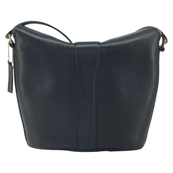 Coach Shoulder Bag Leather Navy Gold Auth am9562