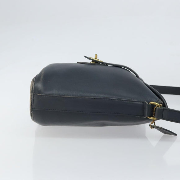 Coach Shoulder Bag Leather Navy Gold Auth am9562