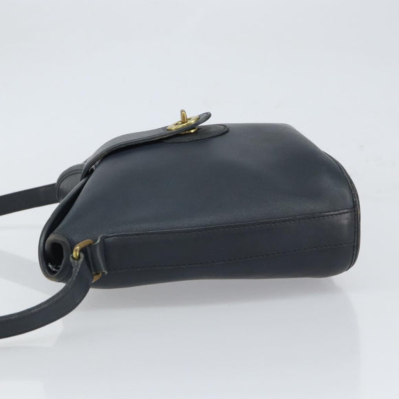 Coach Shoulder Bag Leather Navy Gold Auth am9562
