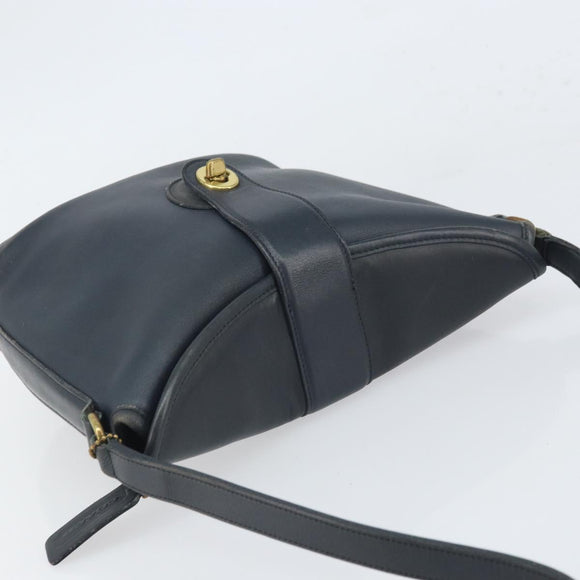 Coach Shoulder Bag Leather Navy Gold Auth am9562