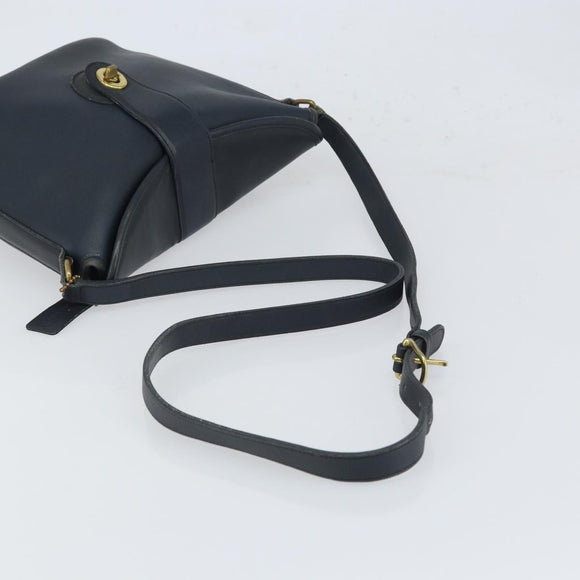 Coach Shoulder Bag Leather Navy Gold Auth am9562