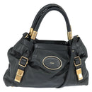 Chloe Victoria Hand Bag Leather 2way Black Gold Auth am9563-1