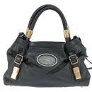 Chloe Victoria Hand Bag Leather 2way Black Gold Auth am9563-13