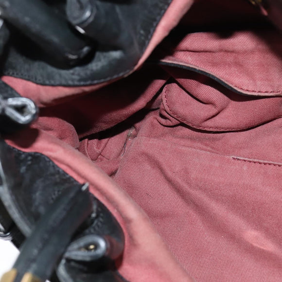 Chloe Victoria Hand Bag Leather 2way Black Gold Auth am9563