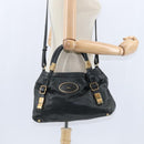 Chloe Victoria Hand Bag Leather 2way Black Gold Auth am9563-23