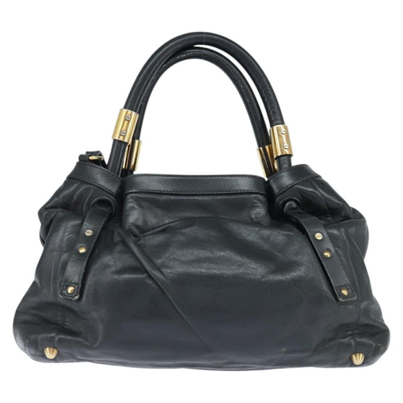 Chloe Victoria Hand Bag Leather 2way Black Gold Auth am9563