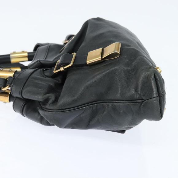 Chloe Victoria Hand Bag Leather 2way Black Gold Auth am9563
