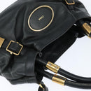 Chloe Victoria Hand Bag Leather 2way Black Gold Auth am9563-6