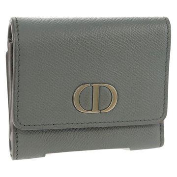 Christian Dior Bifold Wallet Leather Light Blue Gold Auth am9571M