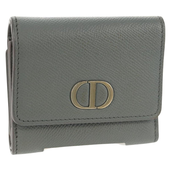 Christian Dior Bifold Wallet Leather Light Blue Gold Auth am9571M