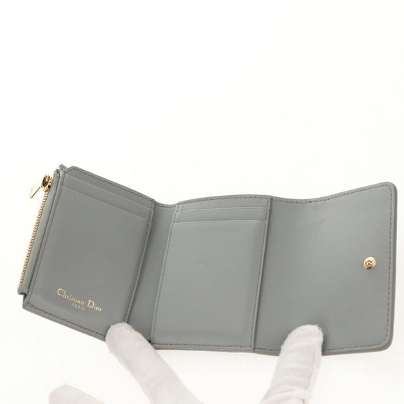 Christian Dior Bifold Wallet Leather Light Blue Gold Auth am9571M