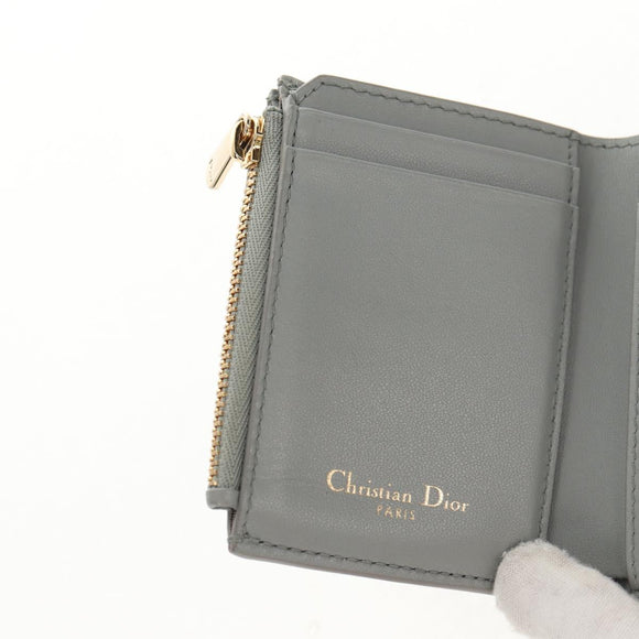Christian Dior Bifold Wallet Leather Light Blue Gold Auth am9571M