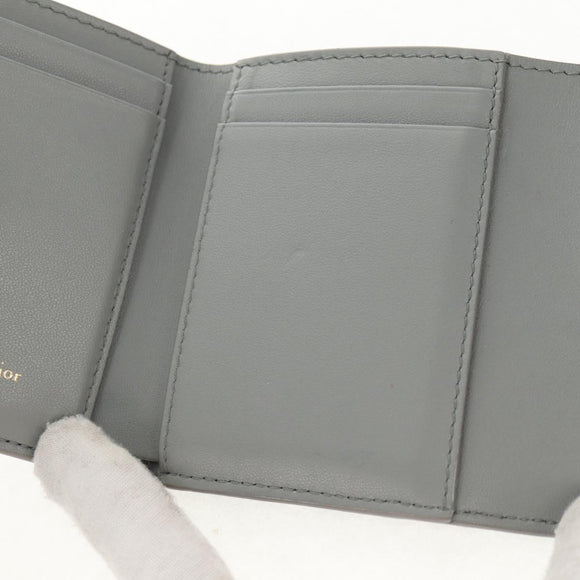 Christian Dior Bifold Wallet Leather Light Blue Gold Auth am9571M