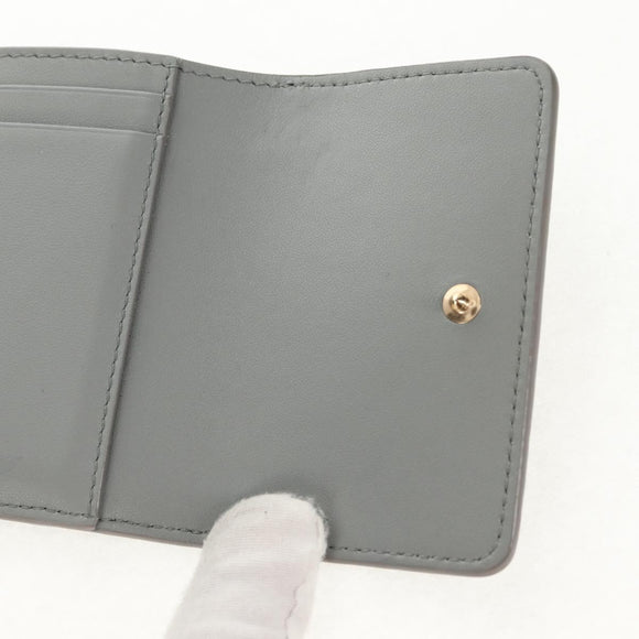 Christian Dior Bifold Wallet Leather Light Blue Gold Auth am9571M