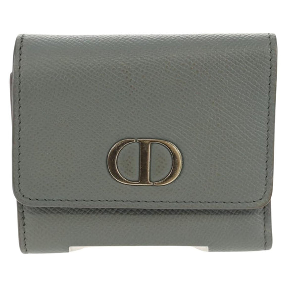 Christian Dior Bifold Wallet Leather Light Blue Gold Auth am9571M
