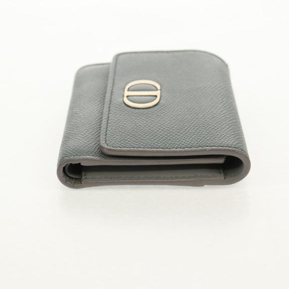 Christian Dior Bifold Wallet Leather Light Blue Gold Auth am9571M