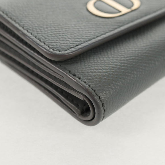 Christian Dior Bifold Wallet Leather Light Blue Gold Auth am9571M