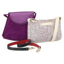Salvatore Ferragamo Bag Leather Canvas Suede 3 Set Purple Black Auth am9578-1