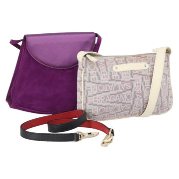 Salvatore Ferragamo Bag Leather Canvas Suede 3 Set Purple Black Auth am9578