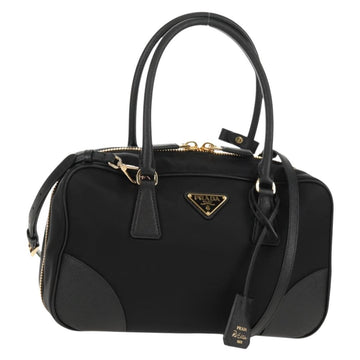 PRADA Hand Bag Nylon 2way Black Gold 1BB115 Auth am9579SM