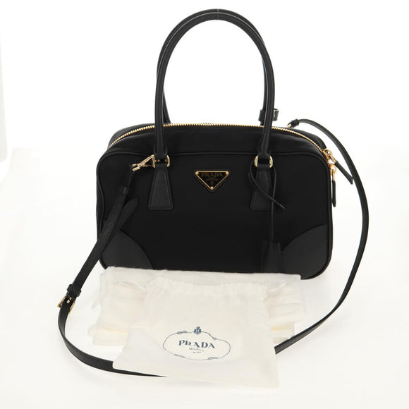 PRADA Hand Bag Nylon 2way Black Gold 1BB115 Auth am9579SM